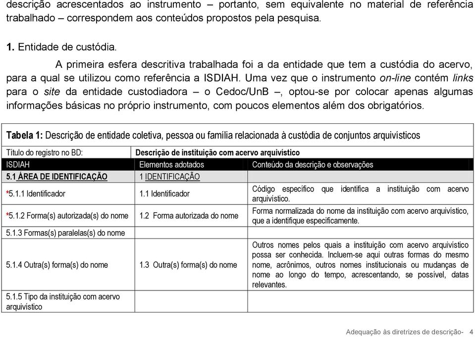 Uma vez que o instrumento on-line contém links para o site da entidade custodiadora o Cedoc/UnB, optou-se por colocar apenas algumas informações básicas no próprio instrumento, com poucos elementos