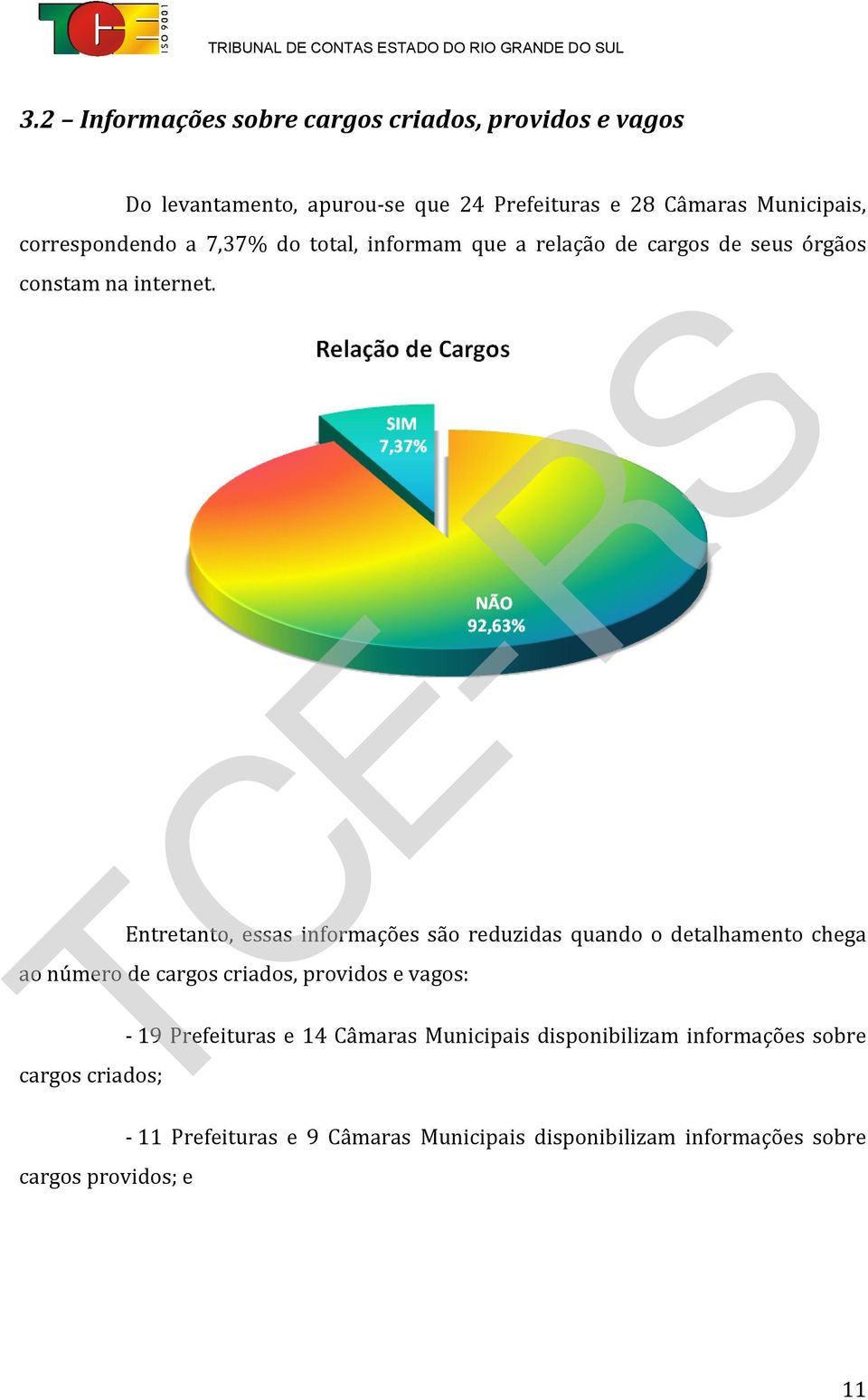 Entretanto, essas informações são reduzidas quando o detalhamento chega ao número de cargos criados, providos e vagos: - 19