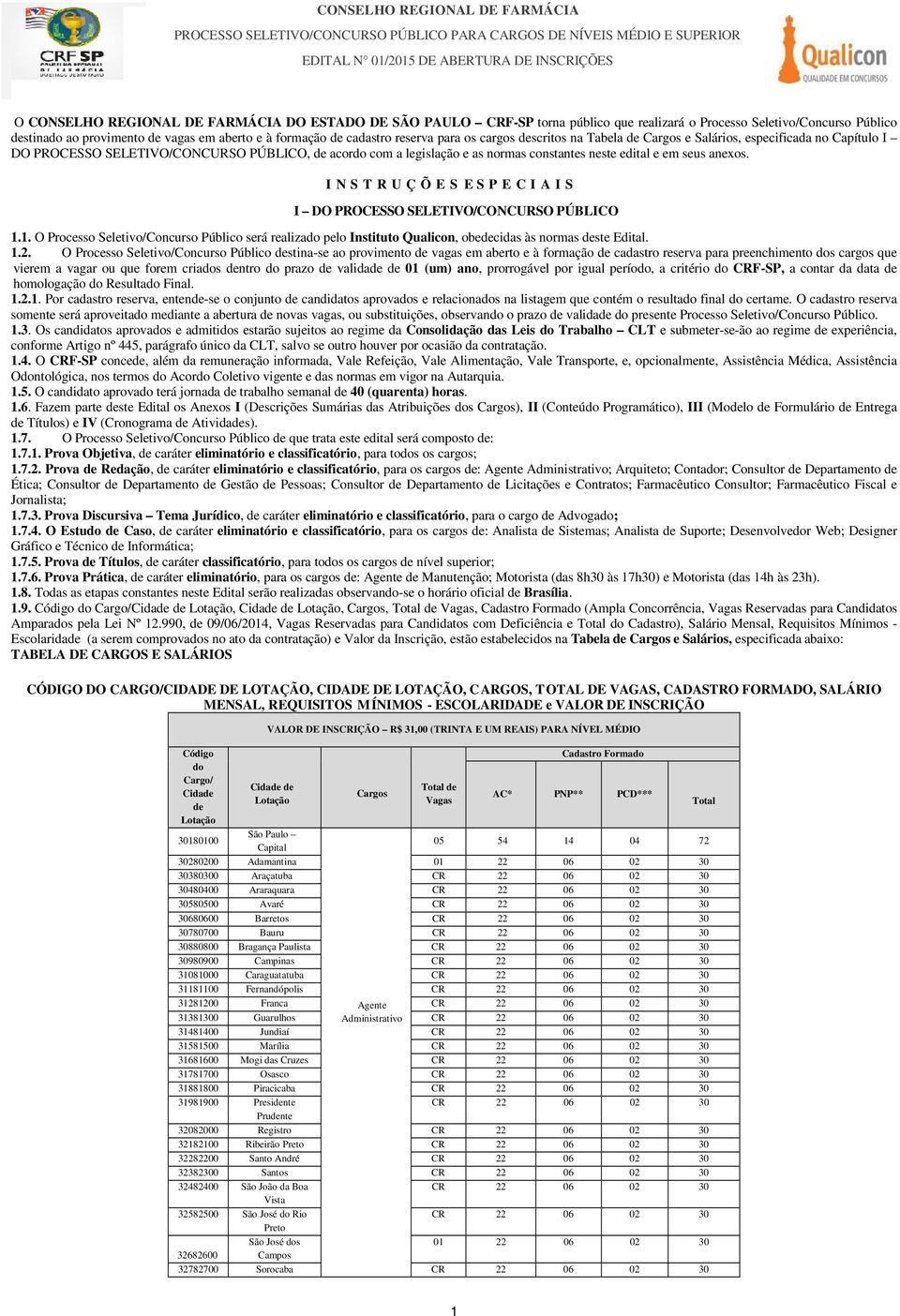 seus anexos. I N S T R U Ç Õ E S E S P E C I A I S I DO PROCESSO SELETIVO/CONCURSO PÚBLICO 1.