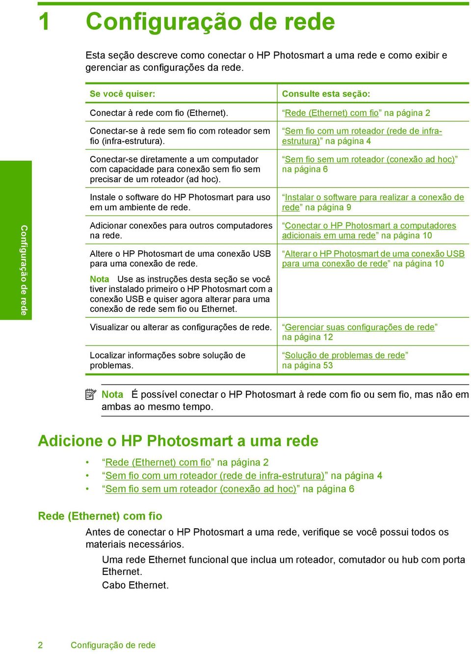 Conectar-se diretamente a um computador com capacidade para conexão sem fio sem precisar de um roteador (ad hoc). Instale o software do HP Photosmart para uso em um ambiente de rede.