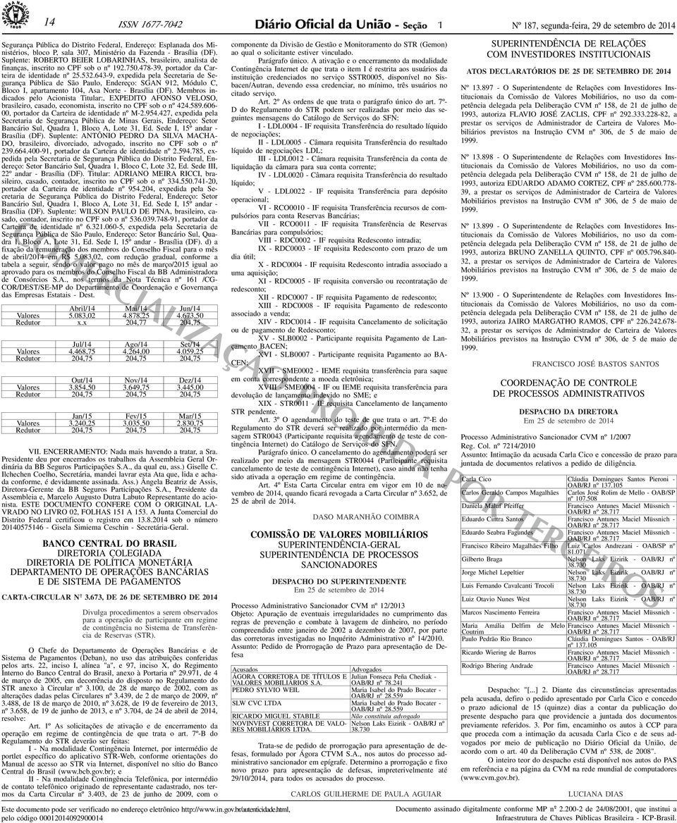 643-9, expedida pela Secretaria de Segurança Pública de São Paulo, Endereço: SGAN 912, Módulo C, Bloco I, apartamento 104, Asa Norte - Brasília (DF).