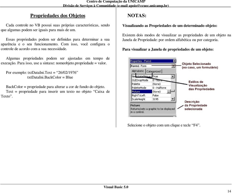 Visualizando as Propriedades de um determinado objeto: Existem dois modos de visualizar as propriedades de um objeto na Janela de Propriedade: por ordem alfabética ou por categoria.