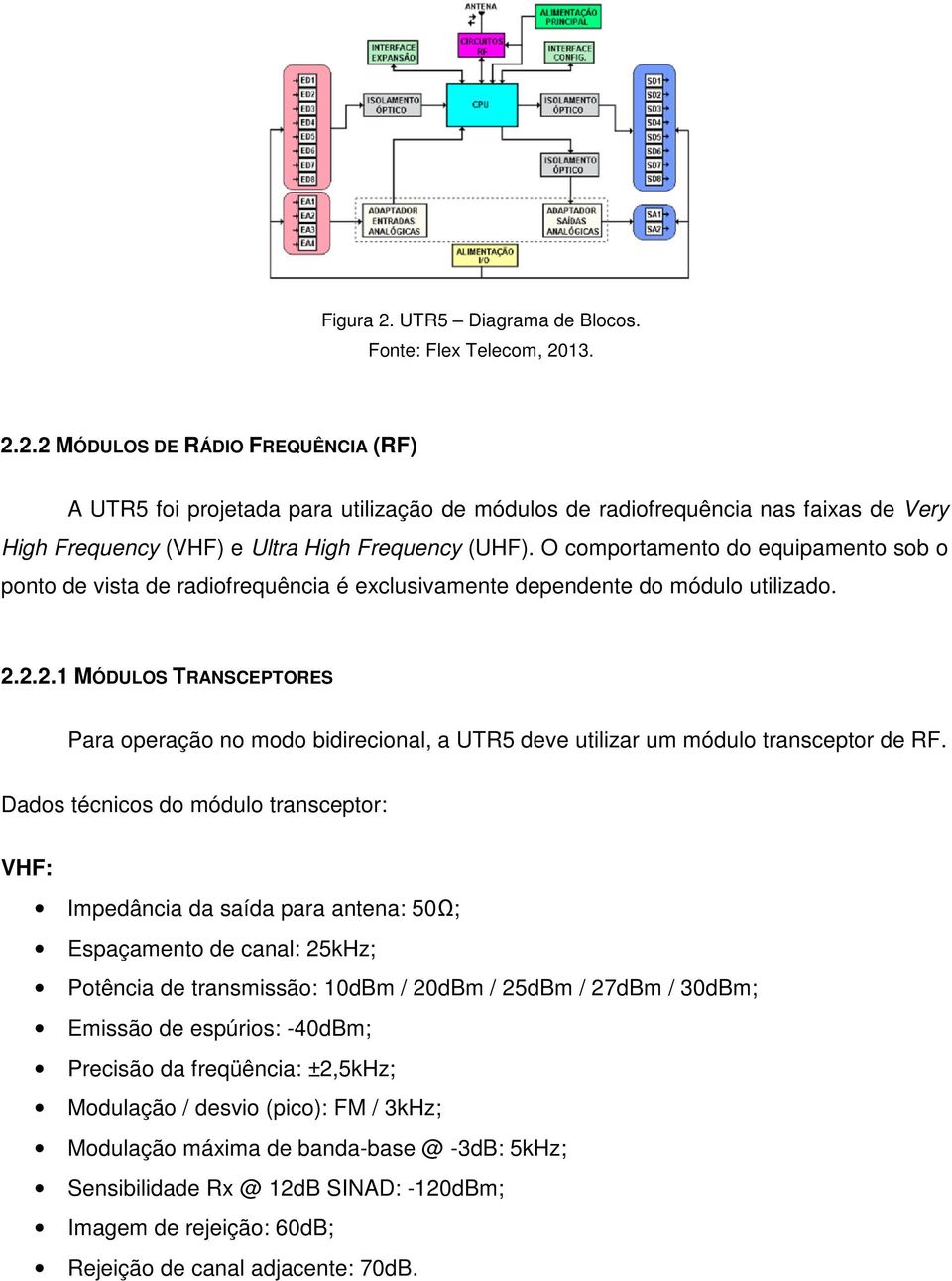 2.2.1 MÓDULOS TRANSCEPTORES Para operação no modo bidirecional, a UTR5 deve utilizar um módulo transceptor de RF.