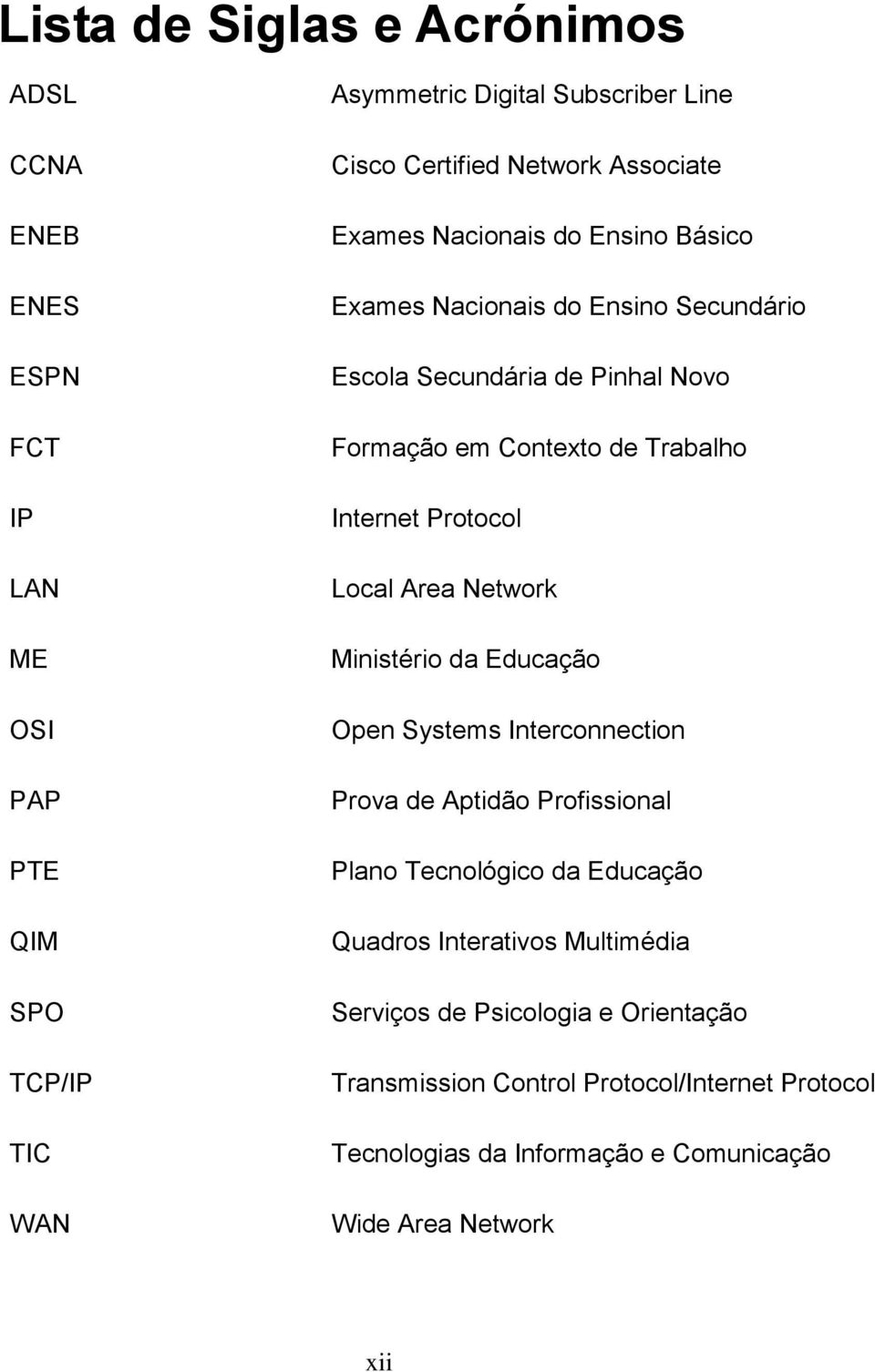 Internet Protocol Local Area Network Ministério da Educação Open Systems Interconnection Prova de Aptidão Profissional Plano Tecnológico da Educação Quadros