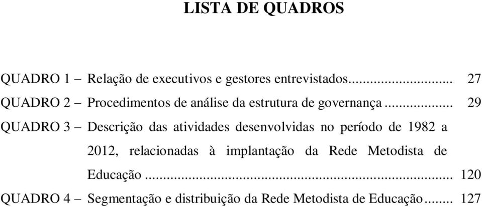 .. 29 QUADRO 3 Descrição das atividades desenvolvidas no período de 1982 a 2012,