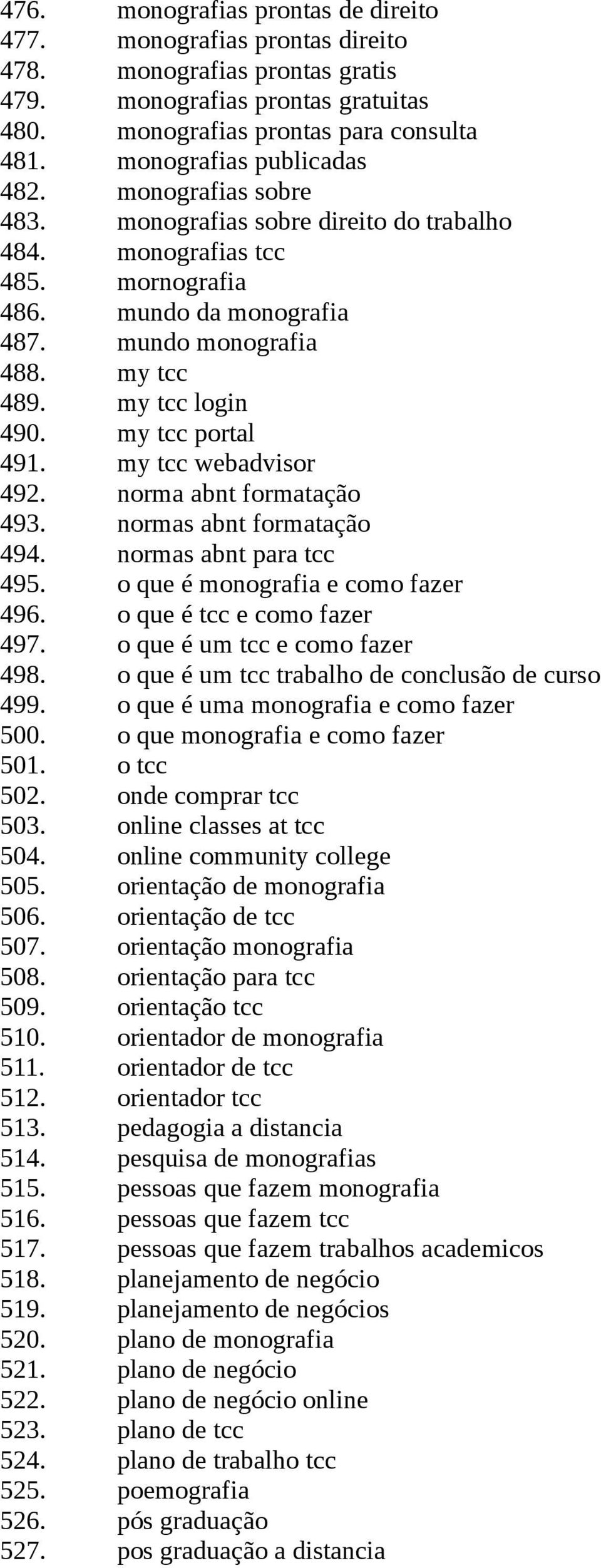 my tcc login 490. my tcc portal 491. my tcc webadvisor 492. norma abnt formatação 493. normas abnt formatação 494. normas abnt para tcc 495. o que é monografia e como fazer 496.