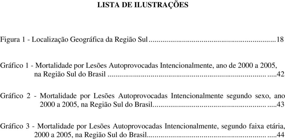 .....42 Gráfico 2 - Mortalidade por Lesões Autoprovocadas Intencionalmente segundo sexo, ano 2000 a 2005, na