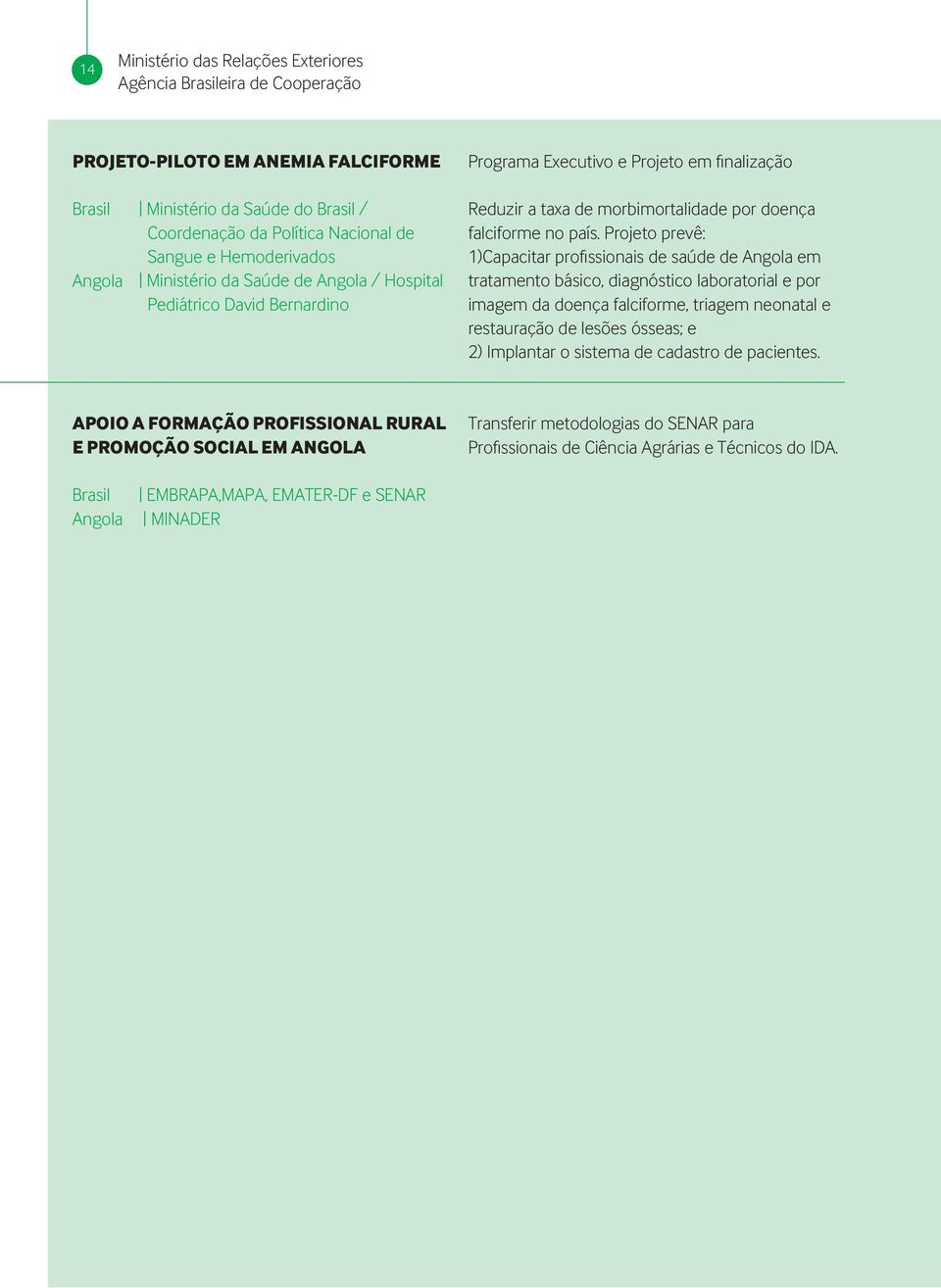 Projeto prevê: 1)Capacitar profi ssionais de saúde de Angola em tratamento básico, diagnóstico laboratorial e por imagem da doença falciforme, triagem neonatal e restauração de lesões ósseas; e 2)