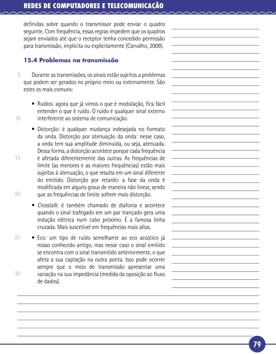 4 Problemas na transmissão 1 2 30 Durante as transmissões, os sinais estão sujeitos a problemas que podem ser gerados no próprio meio ou externamente.