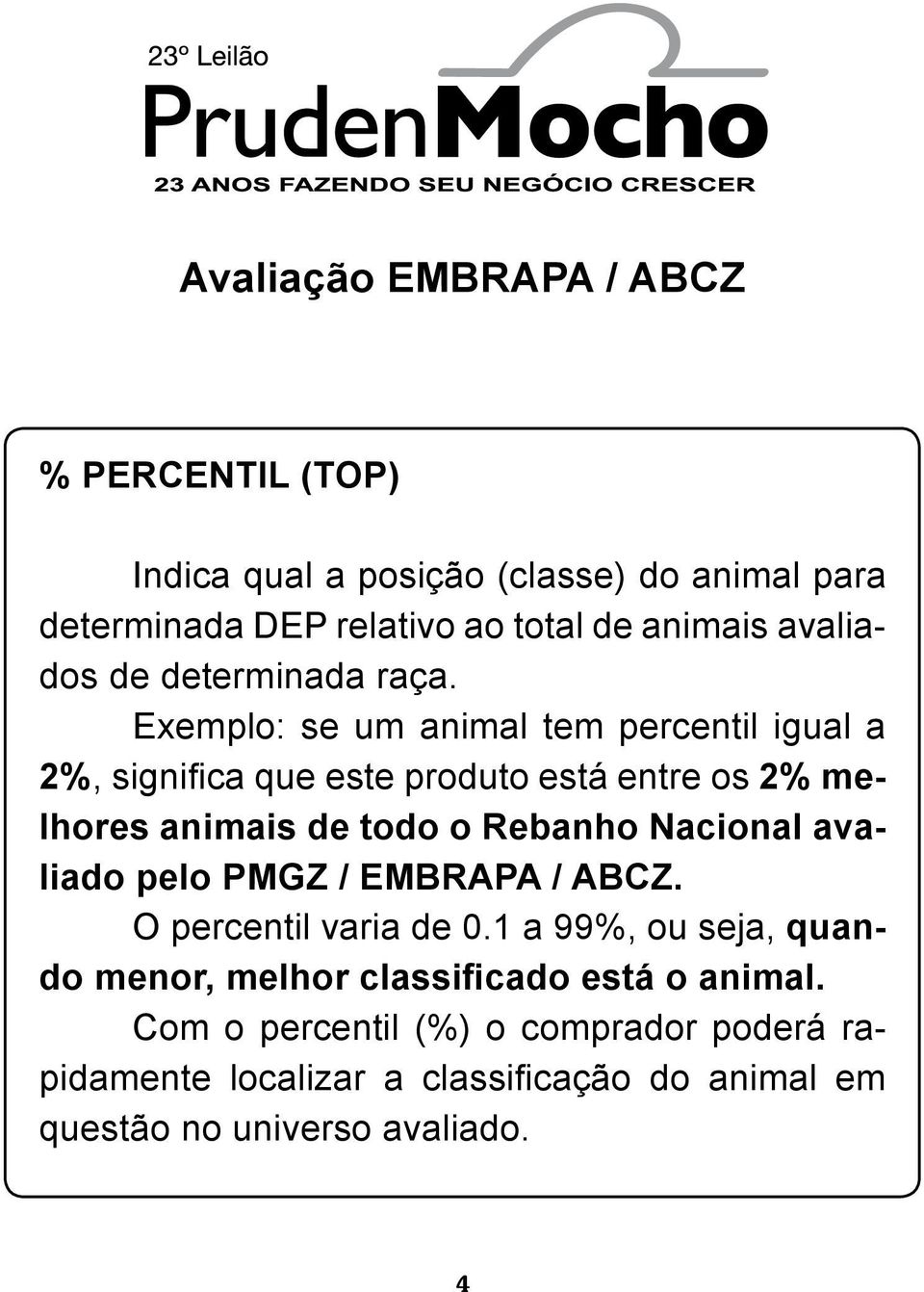 Exemplo: se um animal tem percentil igual a 2%, significa que este produto está entre os 2% melhores animais de todo o Rebanho