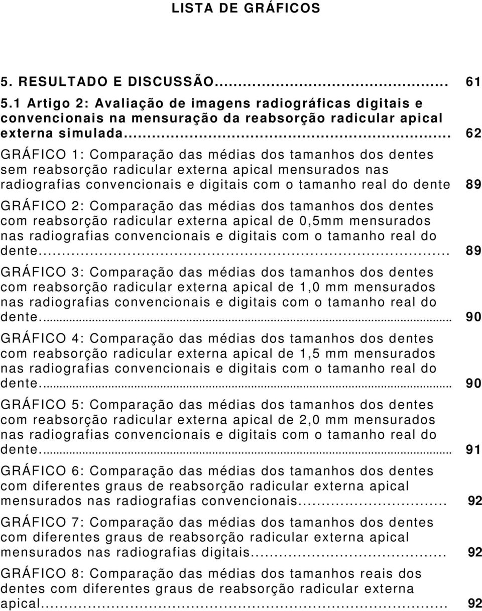 Comparação das médias dos tamanhos dos dentes com reabsorção radicular externa apical de 0,5mm mensurados nas radiografias convencionais e digitais com o tamanho real do dente.