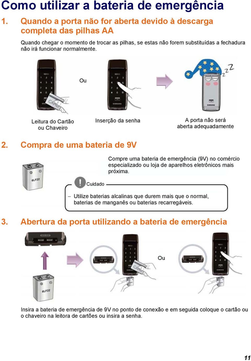 Ou Leitura do Cartão ou Chaveiro Inserção da senha A porta não será aberta adequadamente 2.