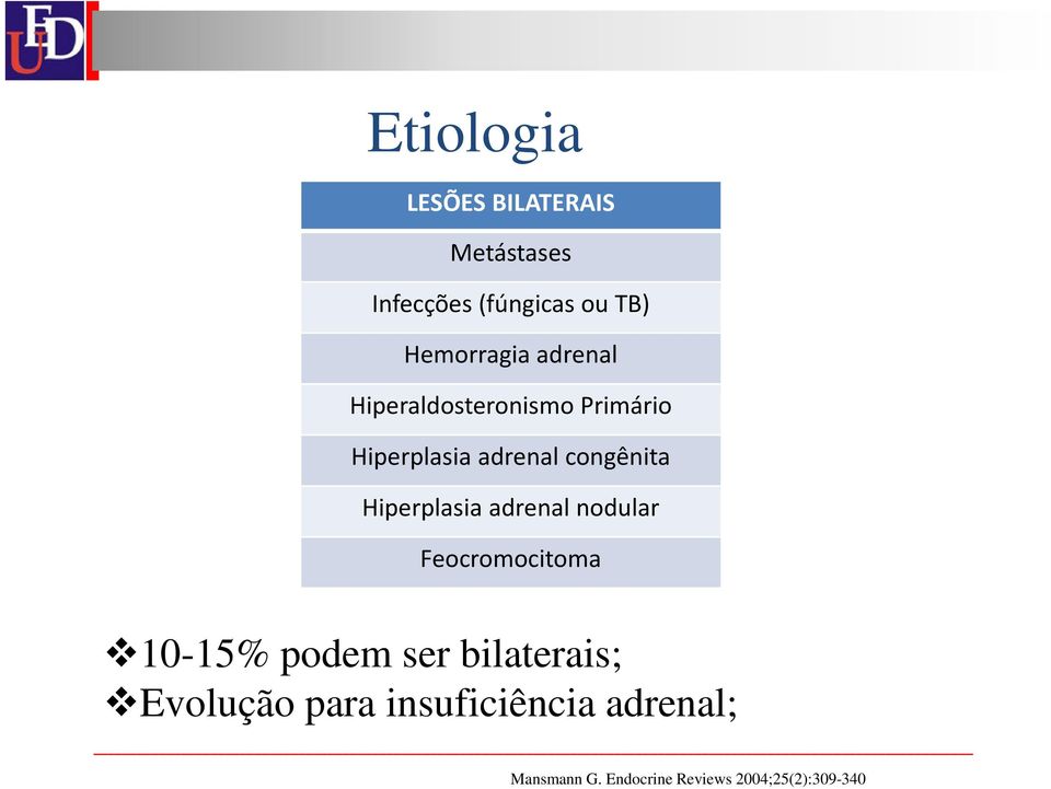 congênita Hiperplasia adrenal nodular Feocromocitoma 10-15% podem ser