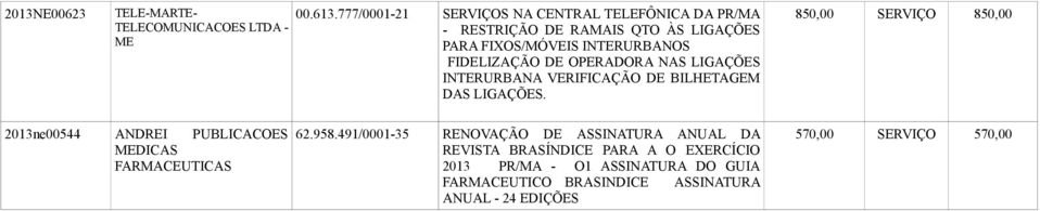 DE OPERADORA NAS LIGAÇÕES INTERURBANA VERIFICAÇÃO DE BILHETAGEM DAS LIGAÇÕES.