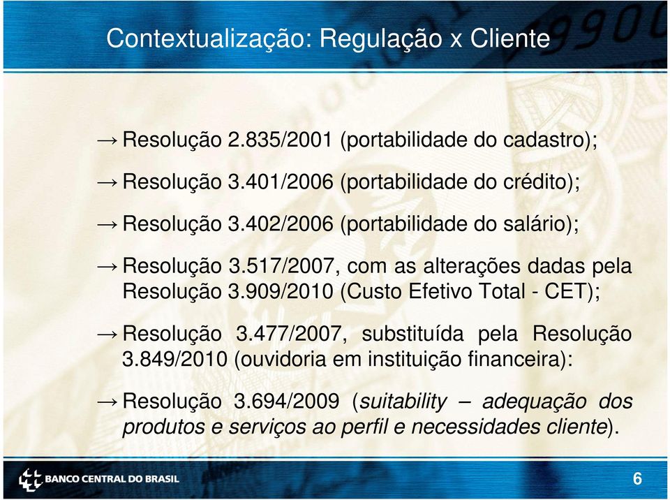 517/2007, com as alterações dadas pela Resolução 3.909/2010 (Custo Efetivo Total - CET); Resolução 3.