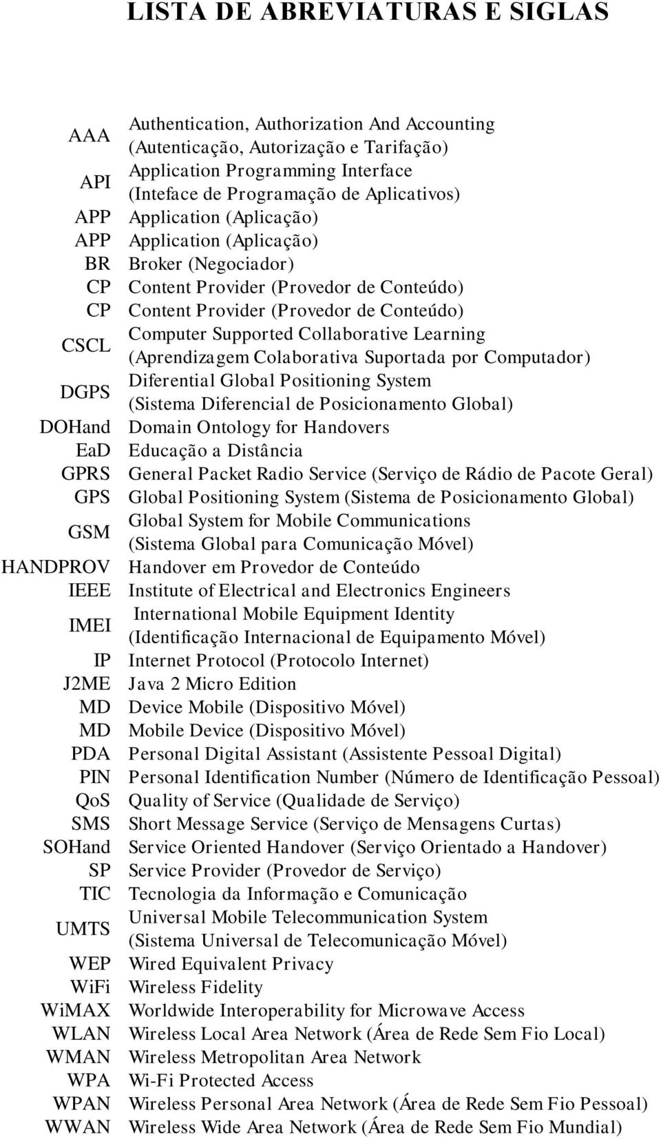 Collaborative Learning CSCL DGPS (Aprendizagem Colaborativa Suportada por Computador) Diferential Global Positioning System (Sistema Diferencial de Posicionamento Global) DOHand Domain Ontology for