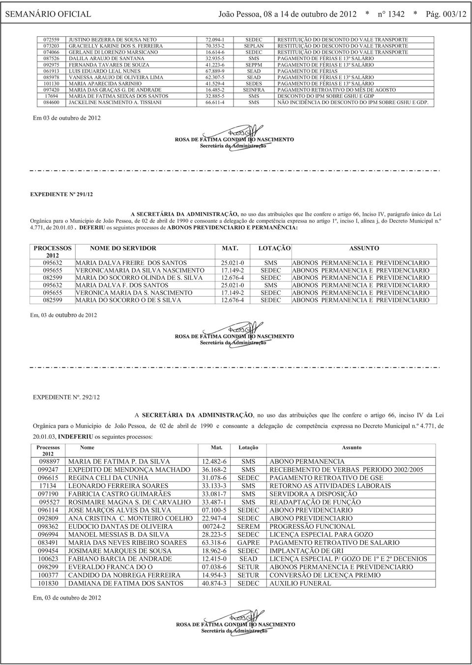 935-5 SMS PAGAMENTO DE FÉRIAS E 13º SALÁRIO 092975 FERNANDA TAVARES DE SOUZA 41.223-6 SEPPM PAGAMENTO DE FÉRIAS E 13º SALÁRIO 061913 LUIS EDUARDO LEAL NUNES 67.