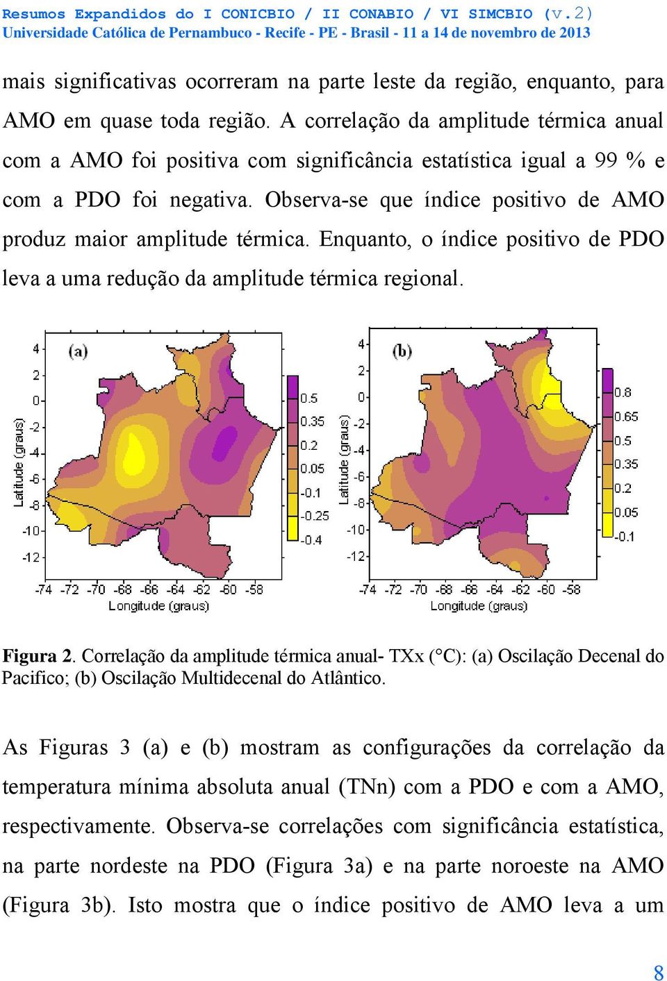 Observa-se que índice positivo de AMO produz maior amplitude térmica. Enquanto, o índice positivo de PDO leva a uma redução da amplitude térmica regional. Figura.