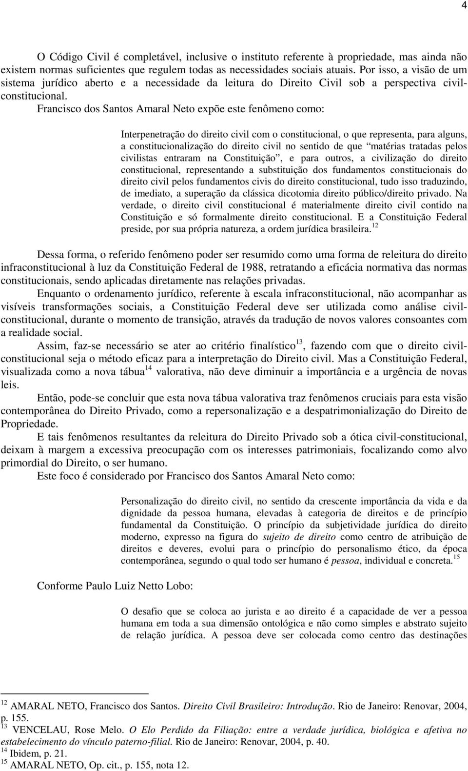 Francisco dos Santos Amaral Neto expõe este fenômeno como: Interpenetração do direito civil com o constitucional, o que representa, para alguns, a constitucionalização do direito civil no sentido de