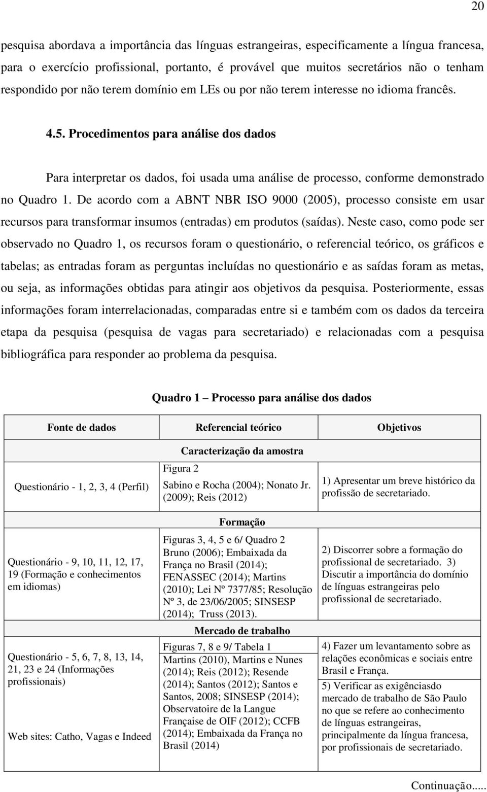 Procedimentos para análise dos dados Para interpretar os dados, foi usada uma análise de processo, conforme demonstrado no Quadro 1.