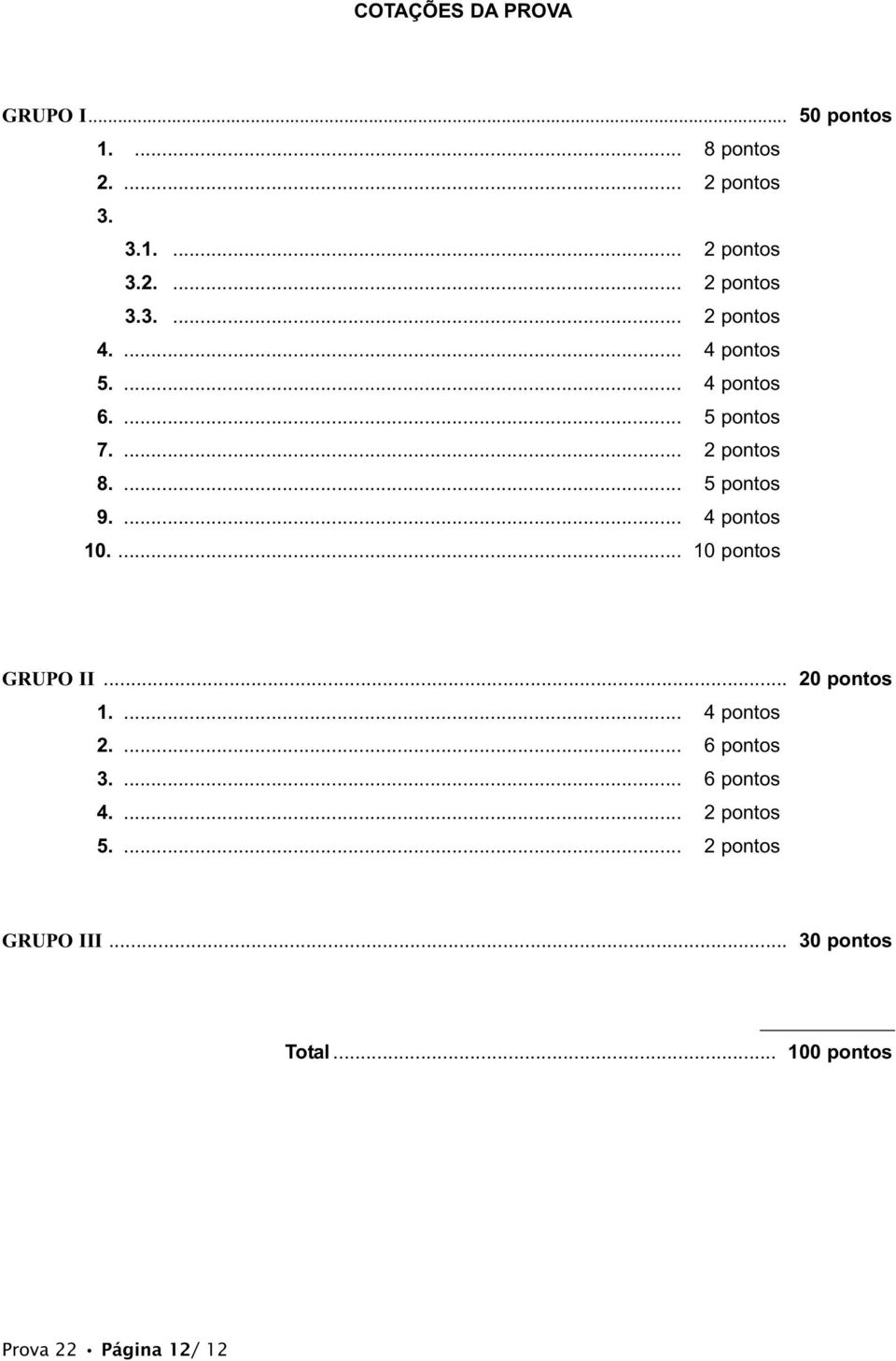 ... 10 pontos 50 pontos GRUPO II... 1.... 14 pontos 2.... 16 pontos 3.... 16 pontos 4.... 12 pontos 5.