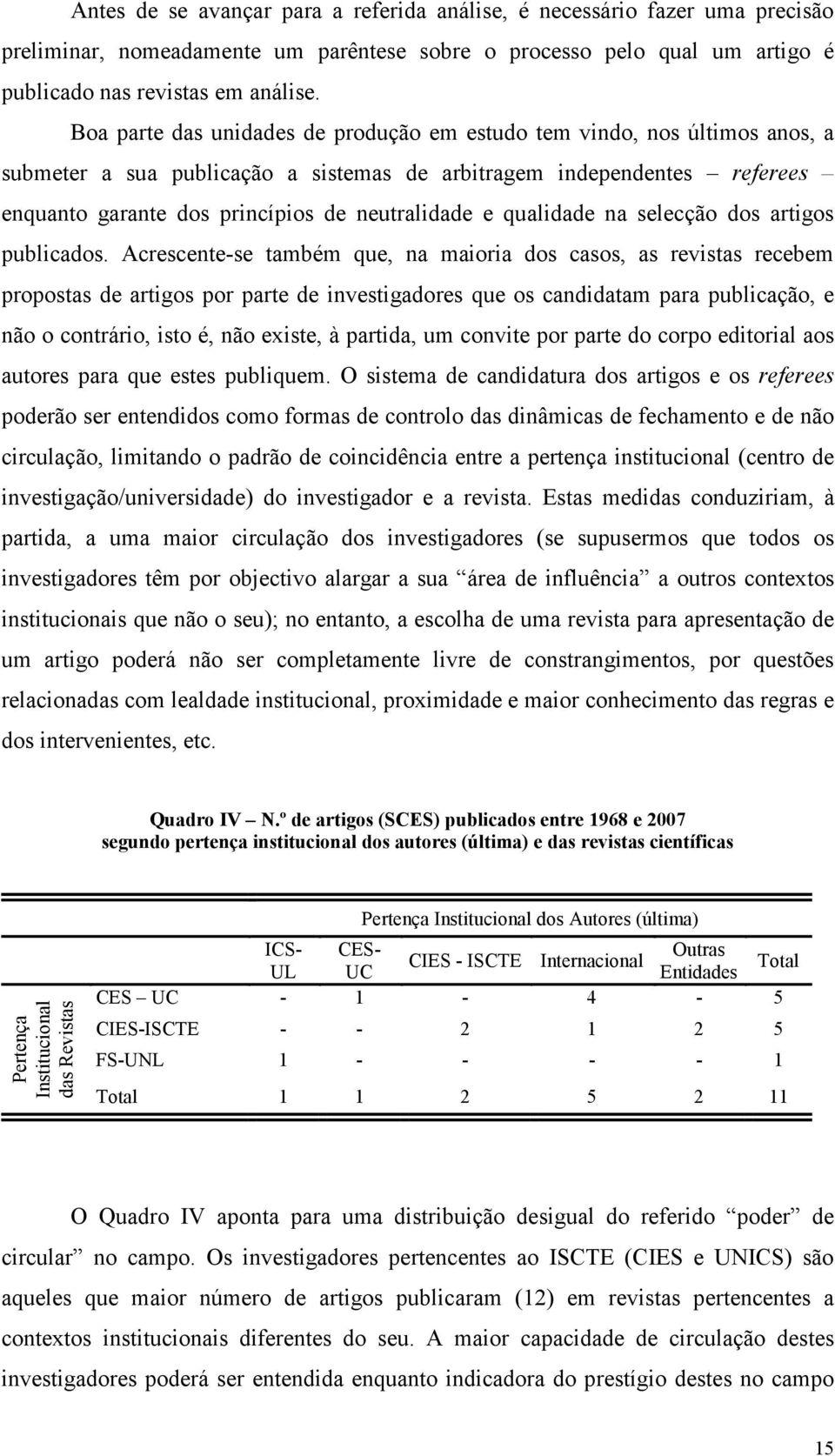 qualidade na selecção dos artigos publicados.