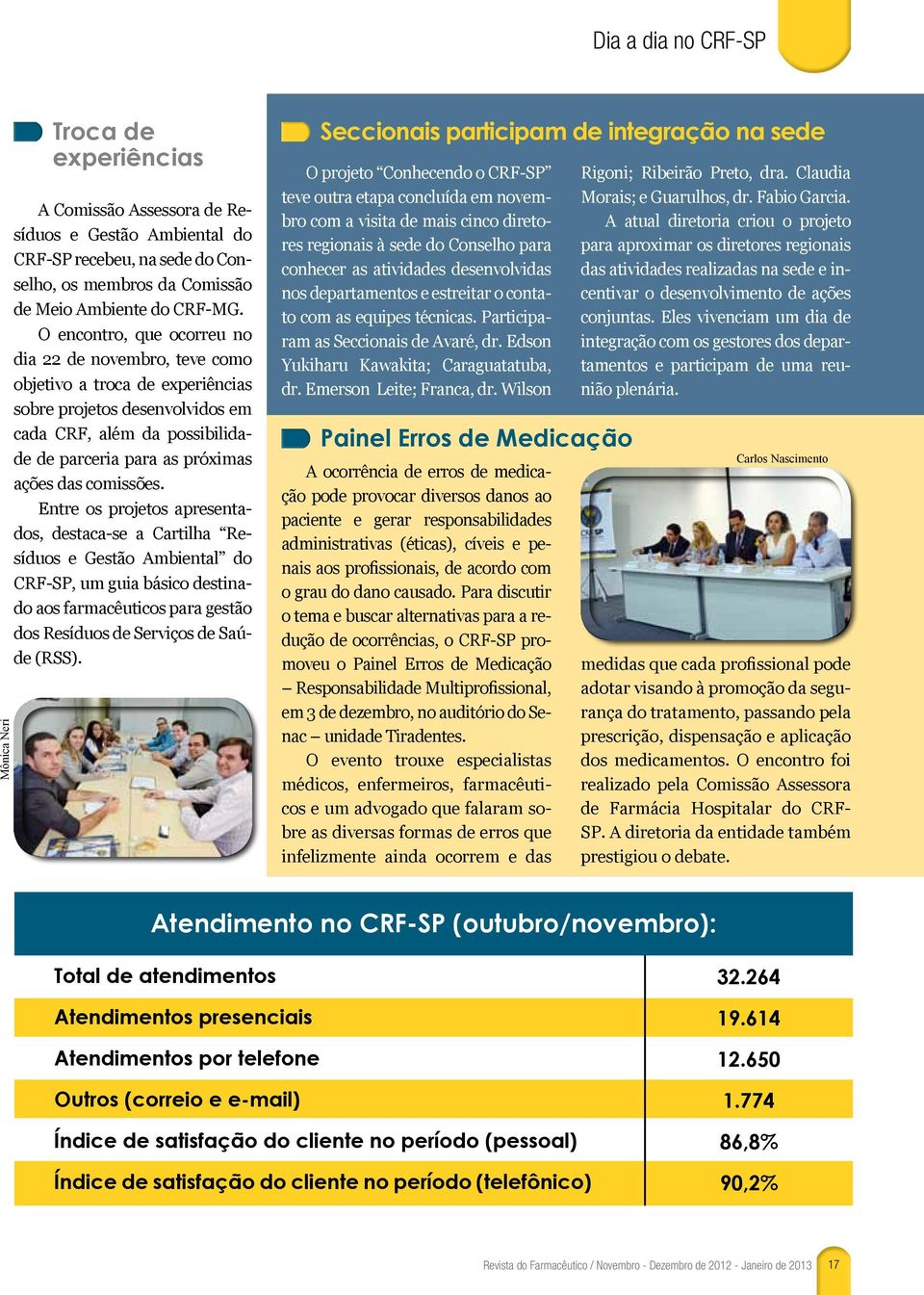 comissões. Entre os projetos apresentados, destaca-se a Cartilha Resíduos e Gestão Ambiental do CRF-SP, um guia básico destinado aos farmacêuticos para gestão dos Resíduos de Serviços de Saúde (RSS).