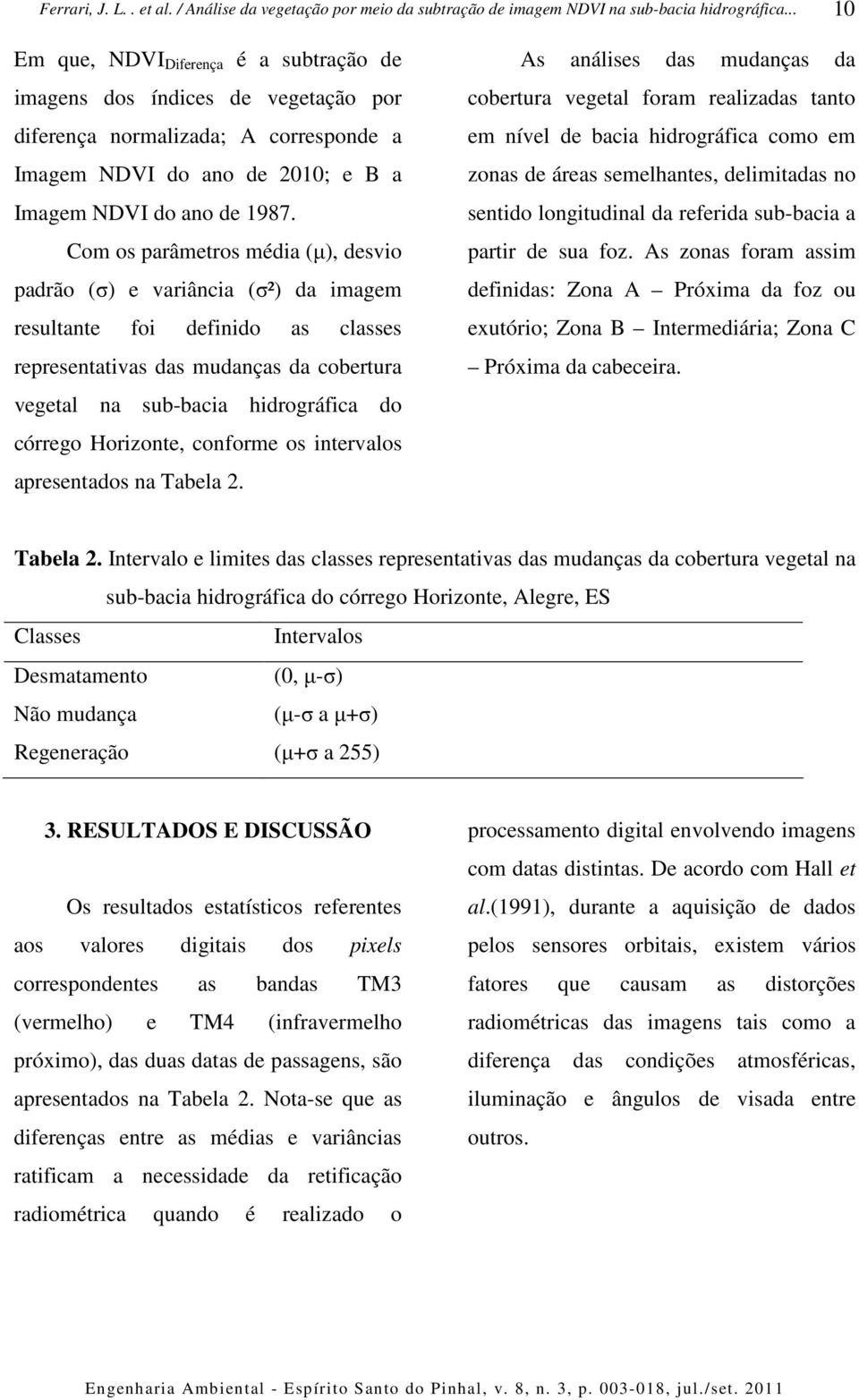 Horizonte, conforme os intervalos apresentados na Tabela 2.