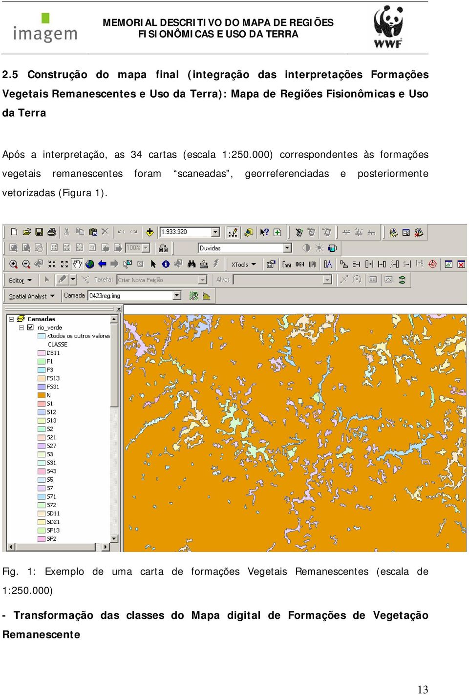 000) correspondentes às formações vegetais remanescentes foram scaneadas, georreferenciadas e posteriormente vetorizadas