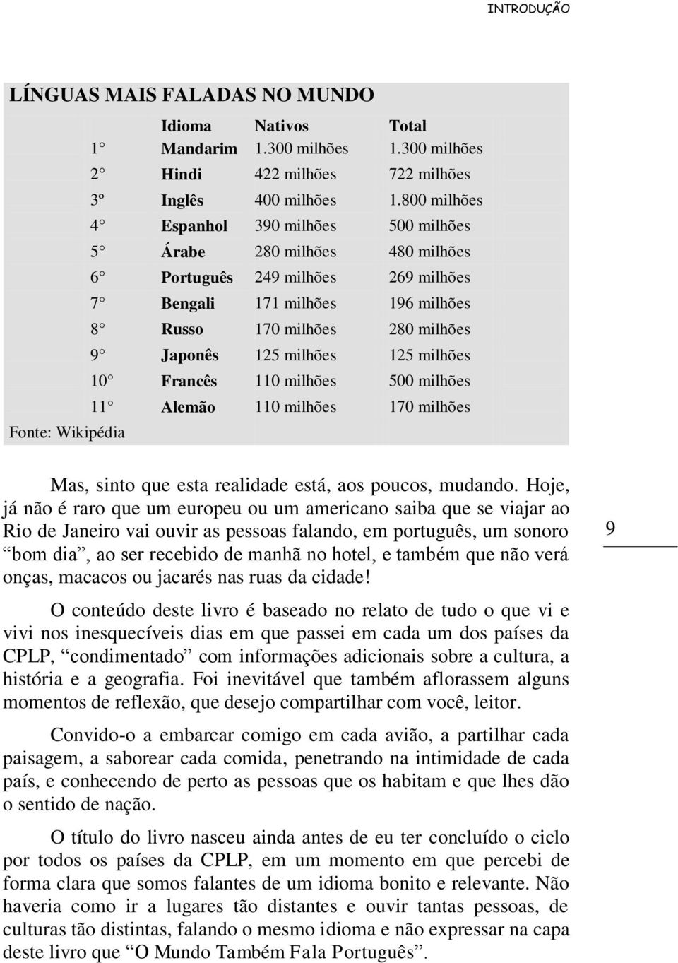 milhões 125 milhões 10 Francês 110 milhões 500 milhões 11 Alemão 110 milhões 170 milhões Mas, sinto que esta realidade está, aos poucos, mudando.