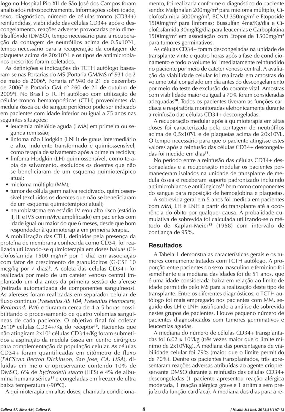 (DMSO), tempo necessário para a recuperação da contagem de neutrófilos acima de 0.