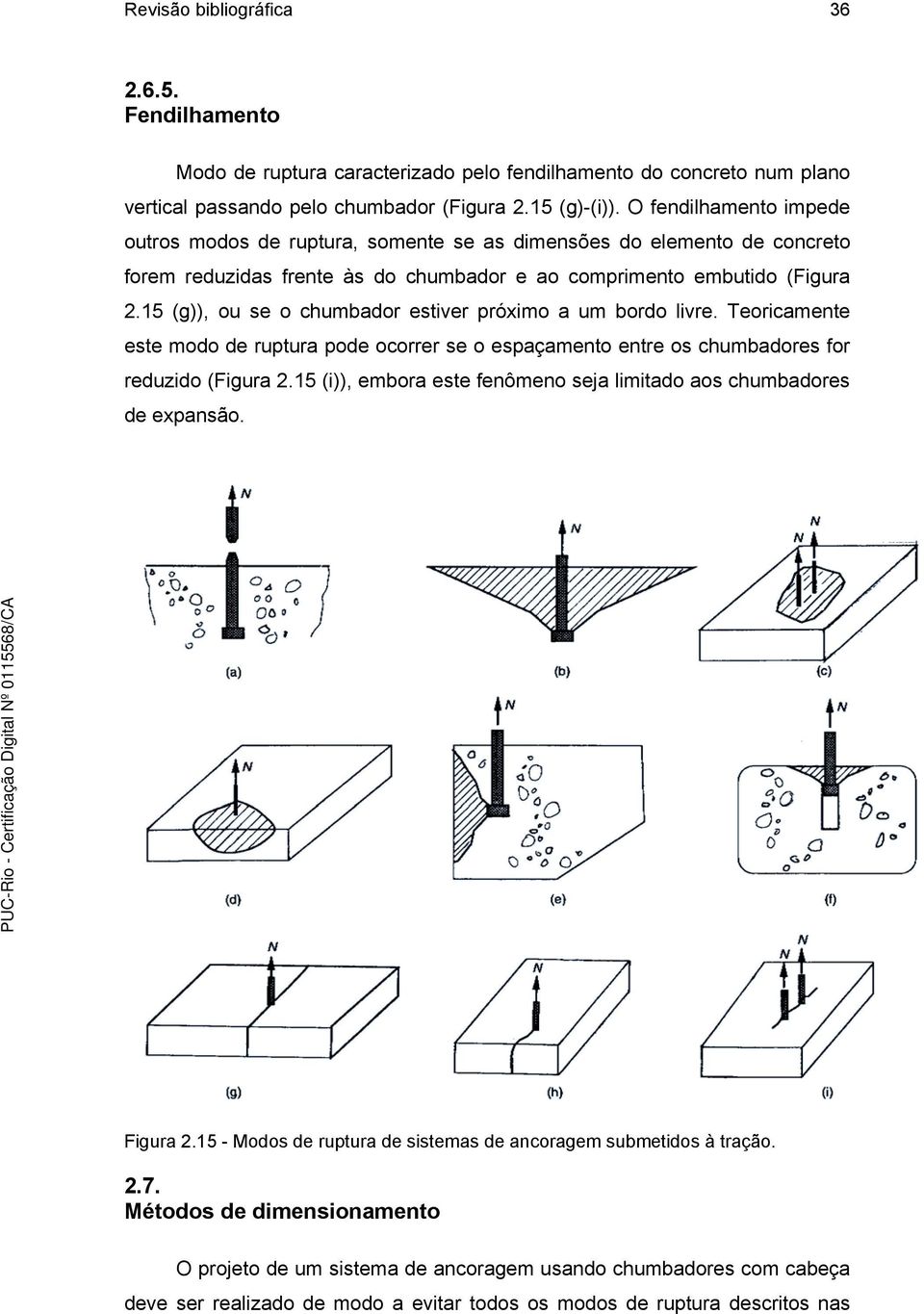 15 (g)), ou se o chumbador estiver próximo a um bordo livre. Teoricamente este modo de ruptura pode ocorrer se o espaçamento entre os chumbadores for reduzido (Figura 2.