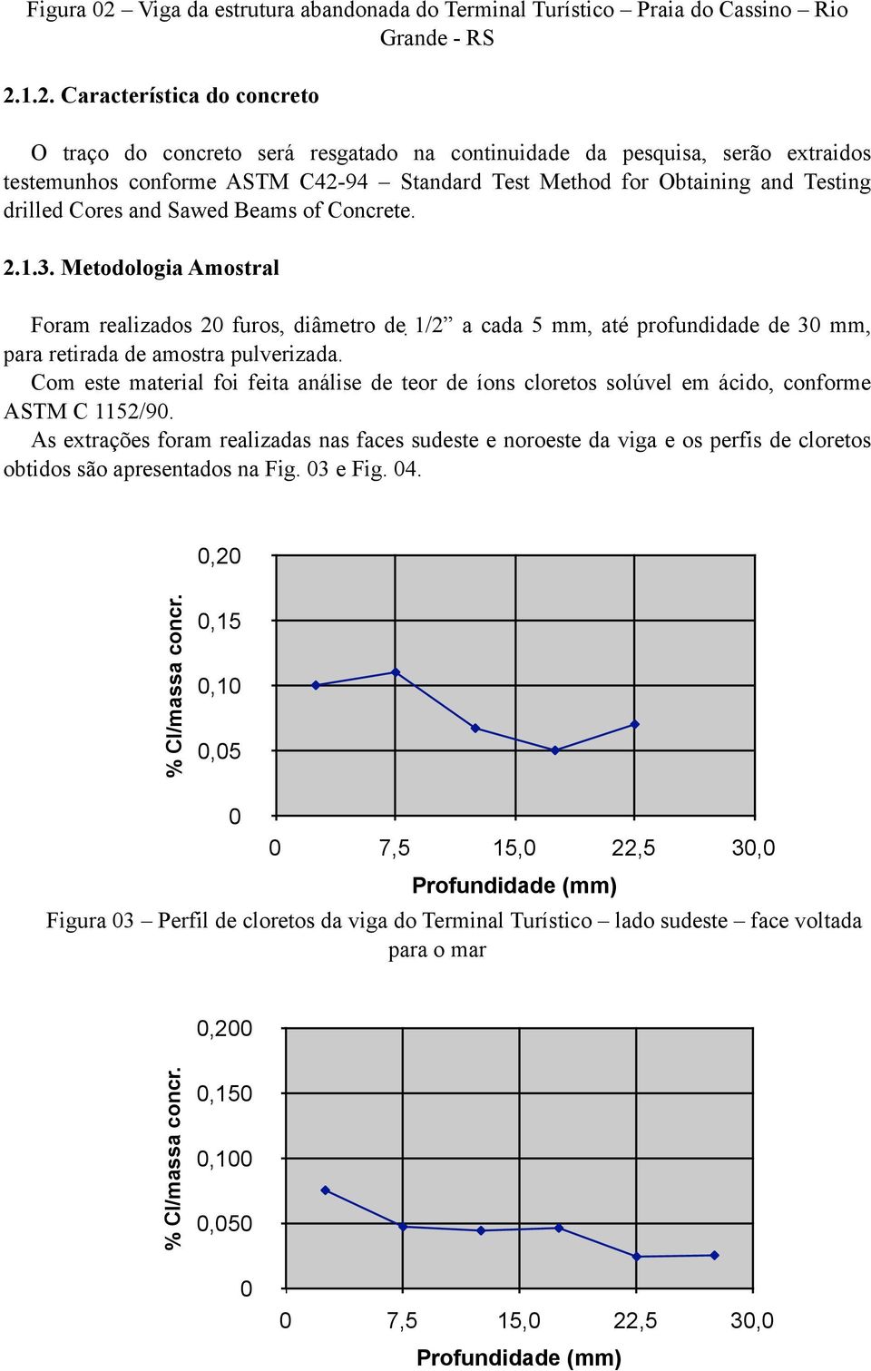 1.2. Característica do concreto O traço do concreto será resgatado na continuidade da pesquisa, serão extraidos testemunhos conforme ASTM C42-94 Standard Test Method for Obtaining and Testing drilled