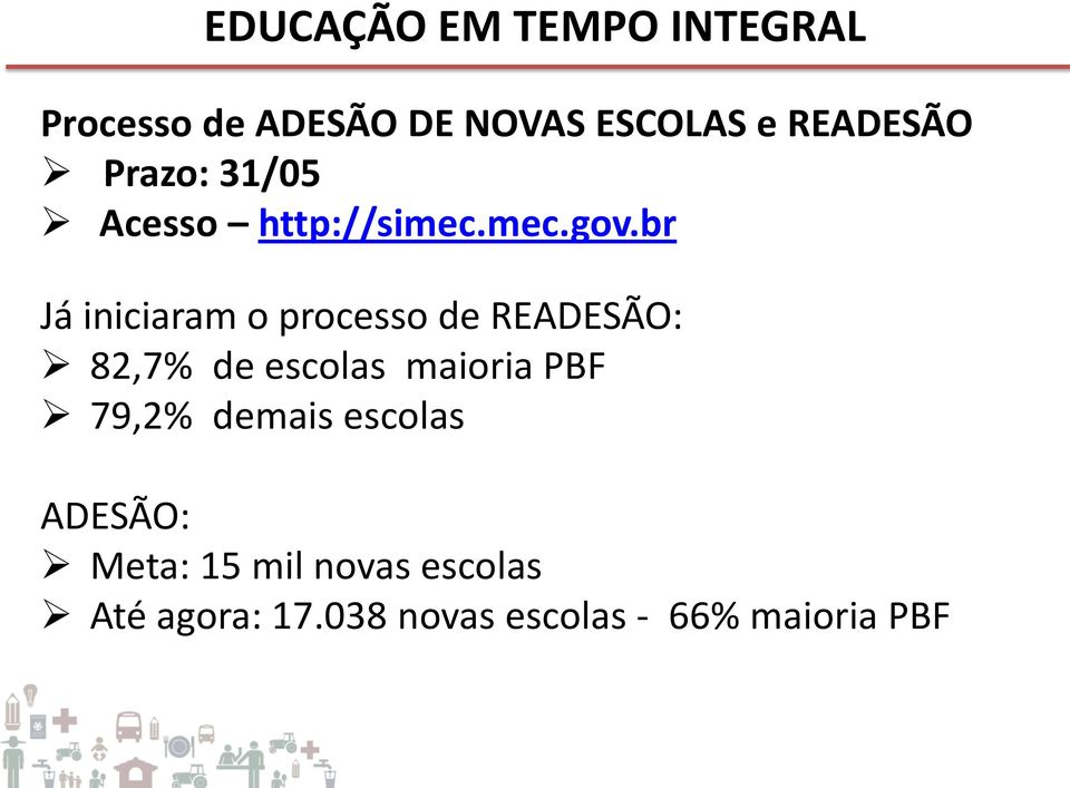 br Já iniciaram o processo de READESÃO: 82,7% de escolas maioria PBF