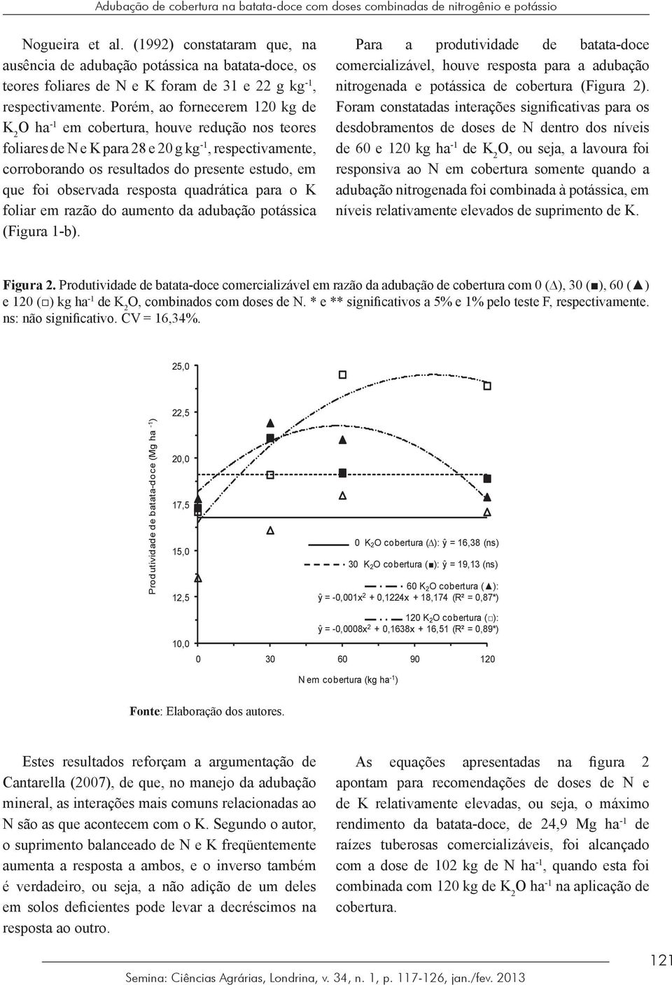 -1, respectivamente. Porém, ao fornecerem 120 kg de K 2 O ha -1 Nogueira et al.