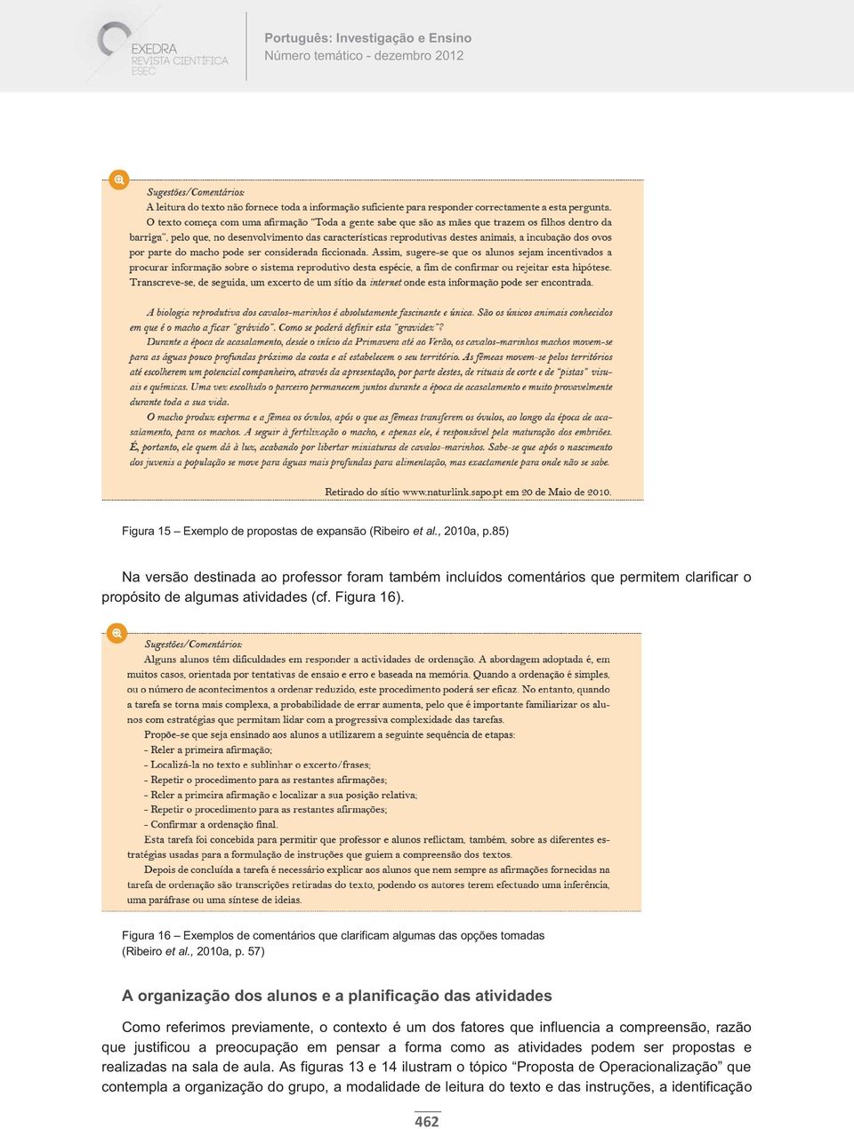 Figura 16 Exemplos de comentários que clarificam algumas das opções tomadas (Ribeiro et al., 2010a, p.