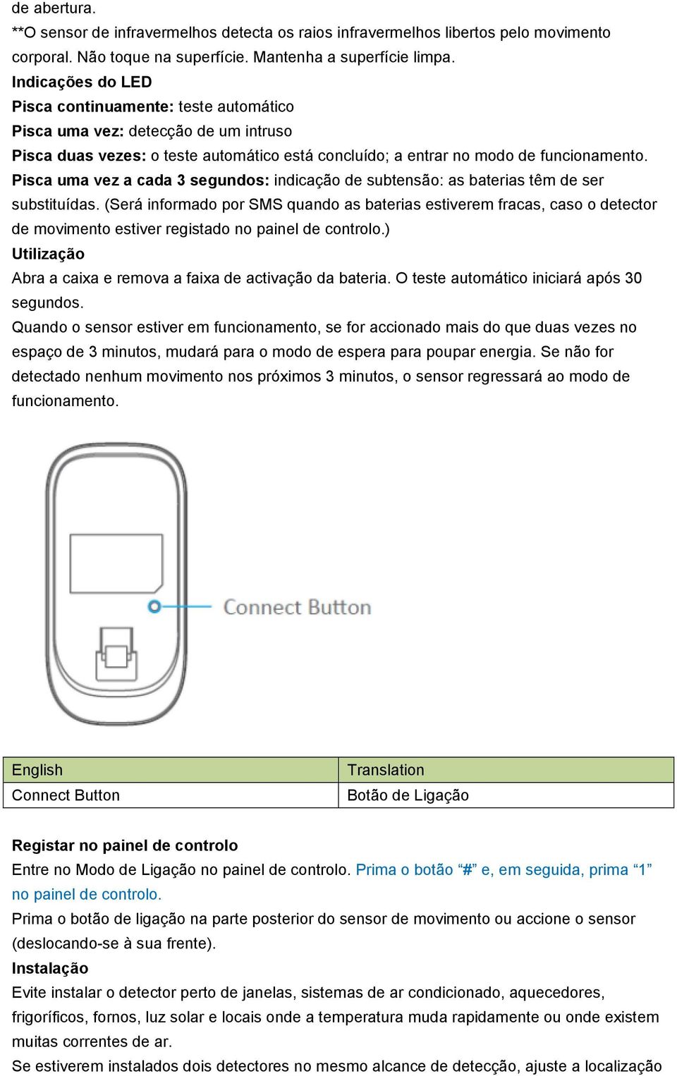 Pisca uma vez a cada 3 segundos: indicação de subtensão: as baterias têm de ser substituídas.