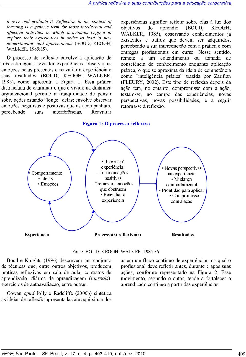 and appreciations (BOUD; KEOGH; WALKER, 1985:19).