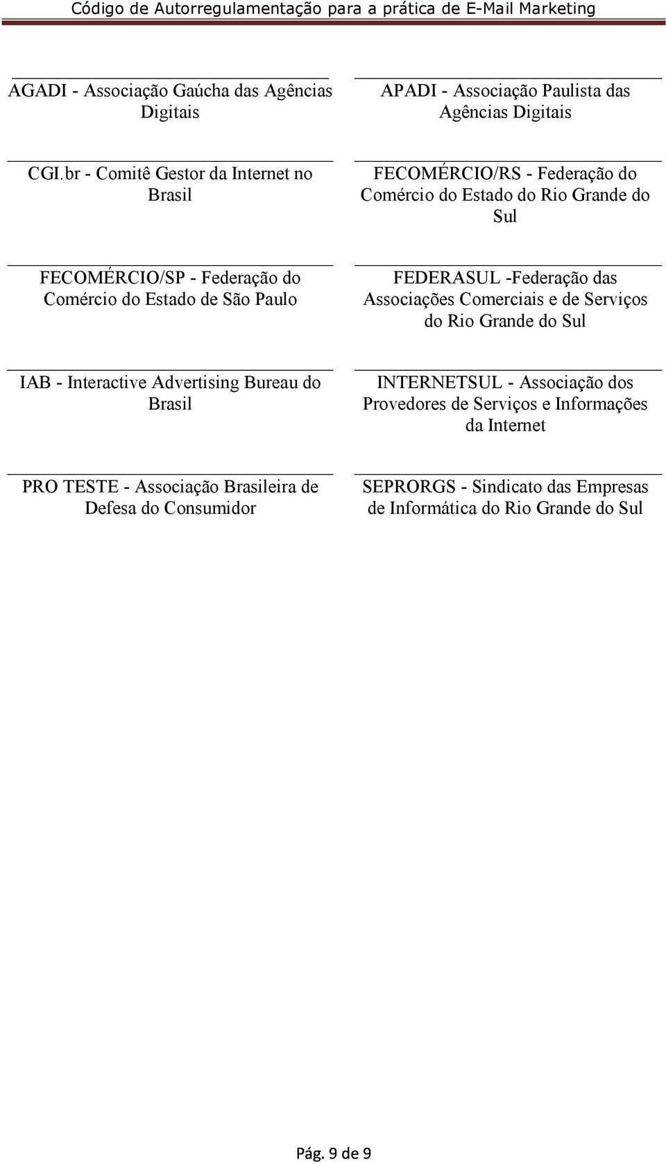 TESTE - Associação Brasileira de Defesa do Consumidor APADI - Associação Paulista das Agências Digitais FECOMÉRCIO/RS - Federação do Comércio do Estado do