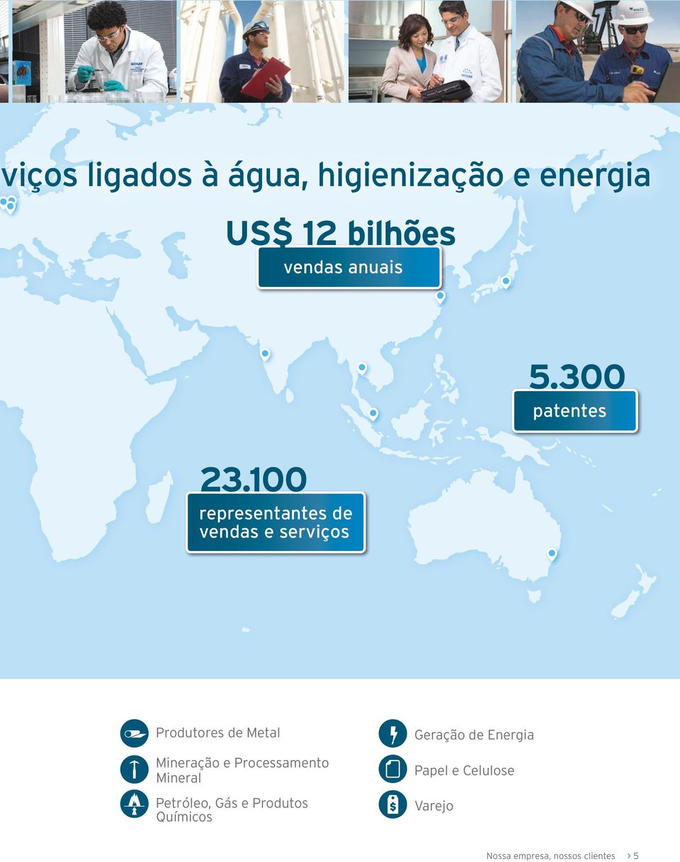 100 representantes de vendas e serviços Produtores de Metal Mineração e