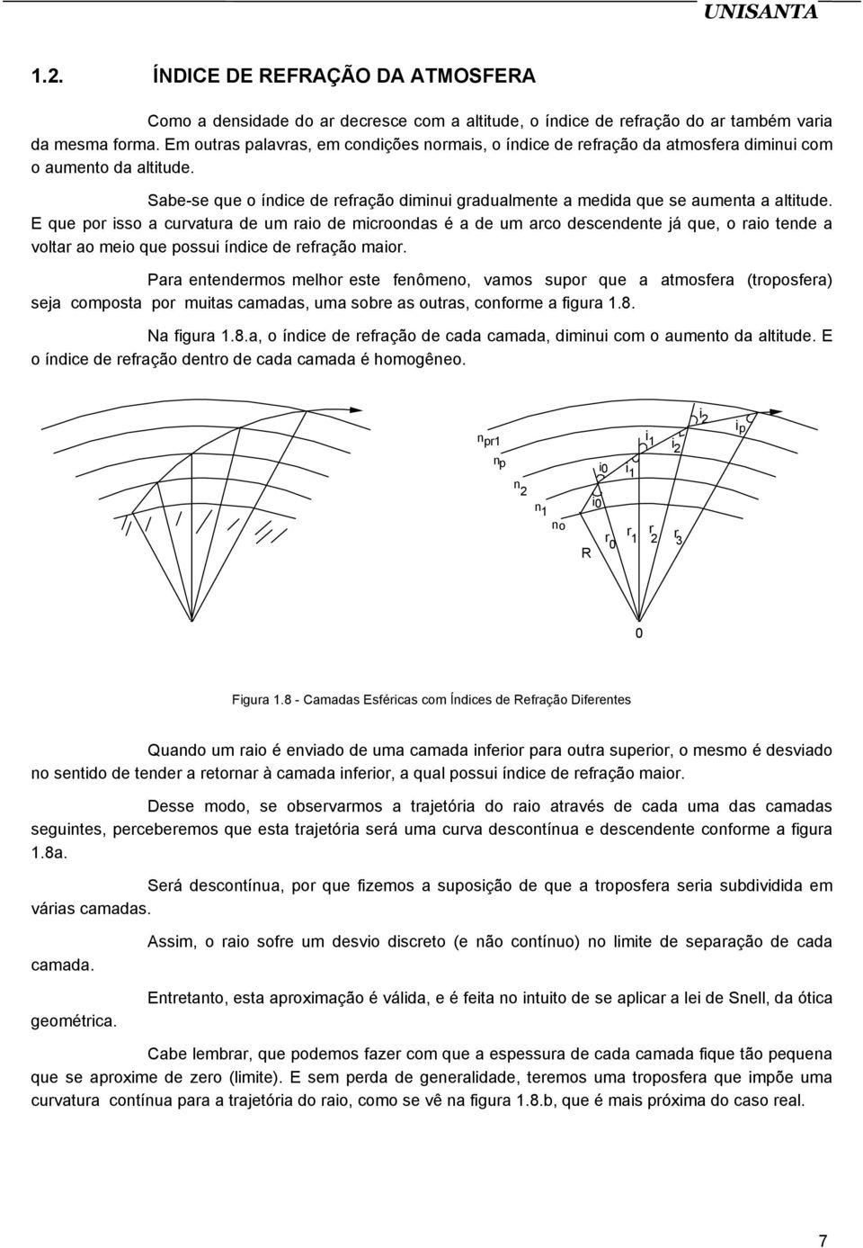 E que por isso a curvatura de um raio de microondas é a de um arco descendente já que, o raio tende a voltar ao meio que possui índice de refração maior.