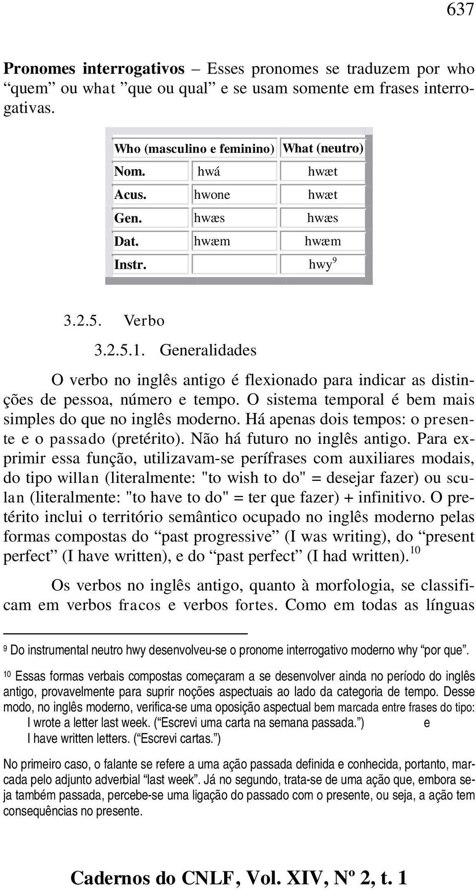 O sistema temporal é bem mais simples do que no inglês moderno. Há apenas dois tempos: o presente e o passado (pretérito). Não há futuro no inglês antigo.