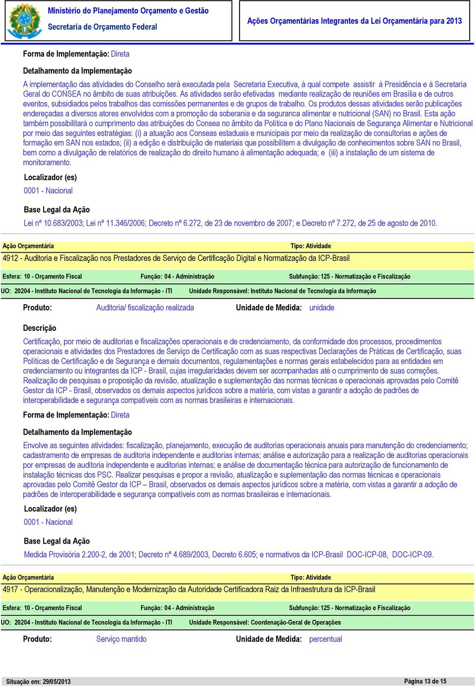 Os produtos dessas atividades serão publicações endereçadas a diversos atores envolvidos com a promoção da soberania e da seguranca alimentar e nutricional (SAN) no Brasil.