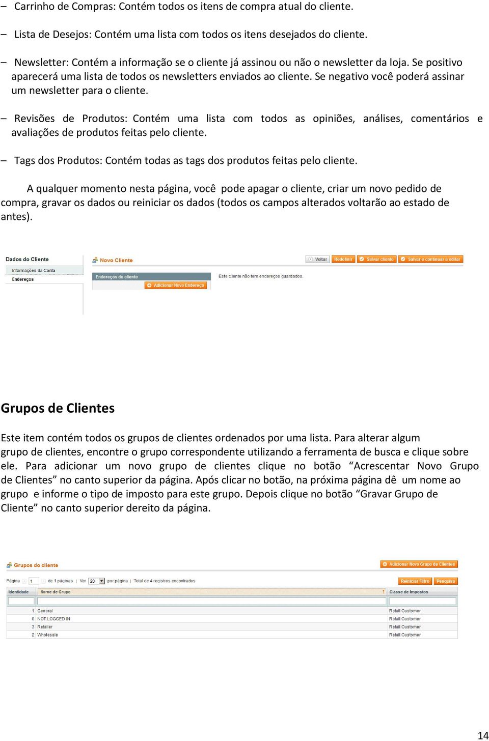 Se negativo você poderá assinar um newsletter para o cliente. Revisões de Produtos: Contém uma lista com todos as opiniões, análises, comentários e avaliações de produtos feitas pelo cliente.