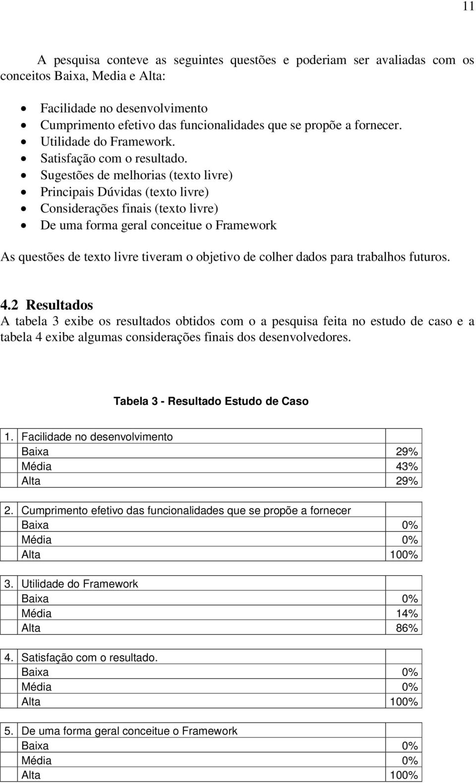 Sugestões de melhorias (texto livre) Principais Dúvidas (texto livre) Considerações finais (texto livre) De uma forma geral conceitue o Framework As questões de texto livre tiveram o objetivo de