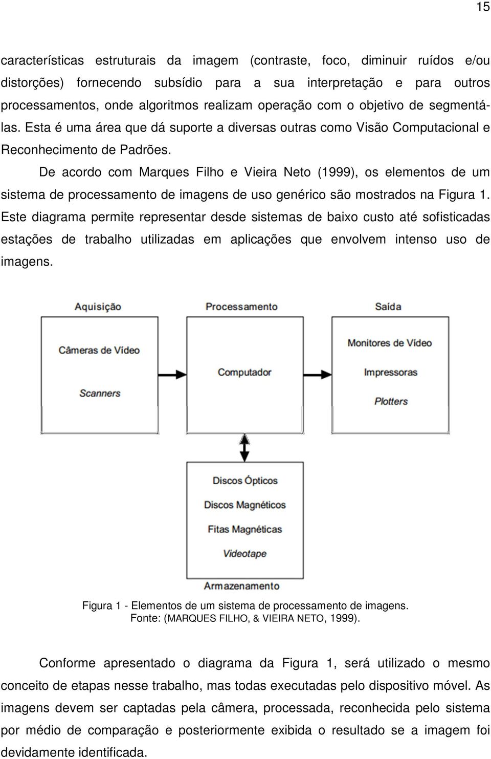 De acordo com Marques Filho e Vieira Neto (1999), os elementos de um sistema de processamento de imagens de uso genérico são mostrados na Figura 1.