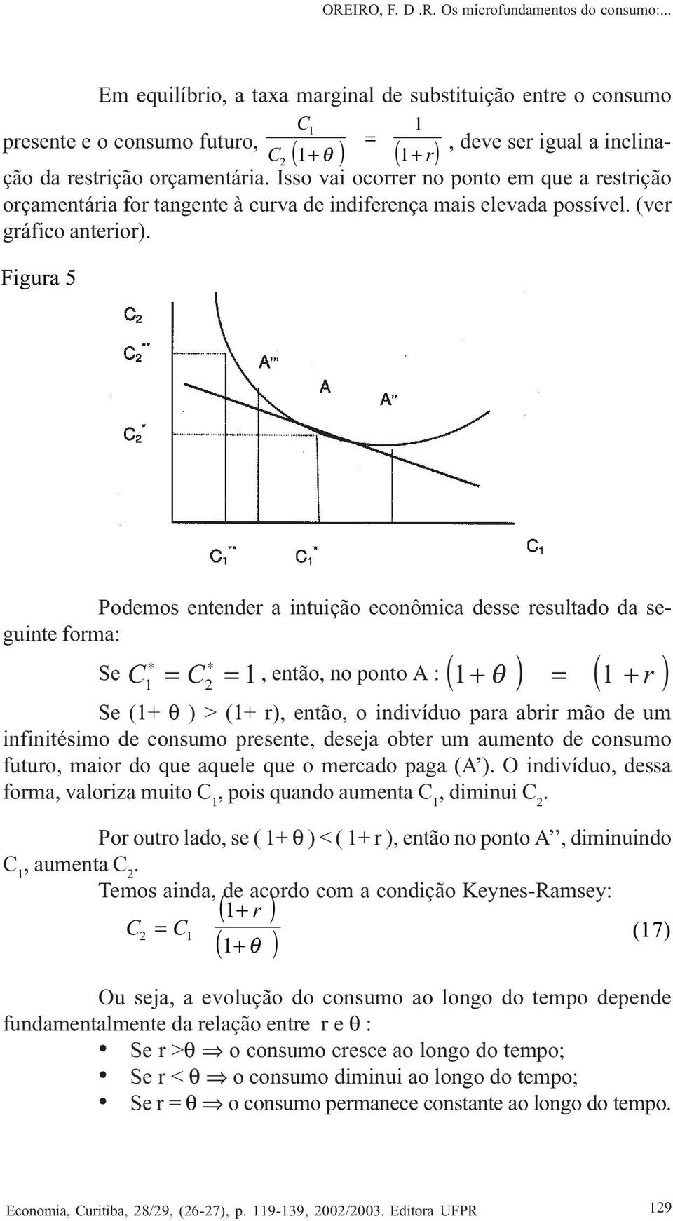 Figura 5 Podemos entender a intuição econômica desse resultado da seguinte forma: Se θ = r = =, então, no ponto A : ( ) ( ) Se ( θ ) > ( r), então, o indivíduo para abrir mão de um infinitésimo de