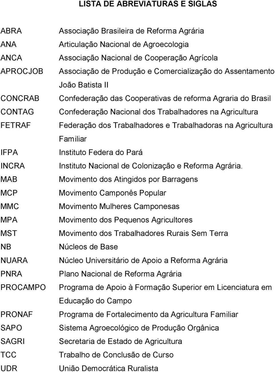 Agraria do Brasil Confederação Nacional dos Trabalhadores na Agricultura Federação dos Trabalhadores e Trabalhadoras na Agricultura Familiar Instituto Federa do Pará Instituto Nacional de Colonização