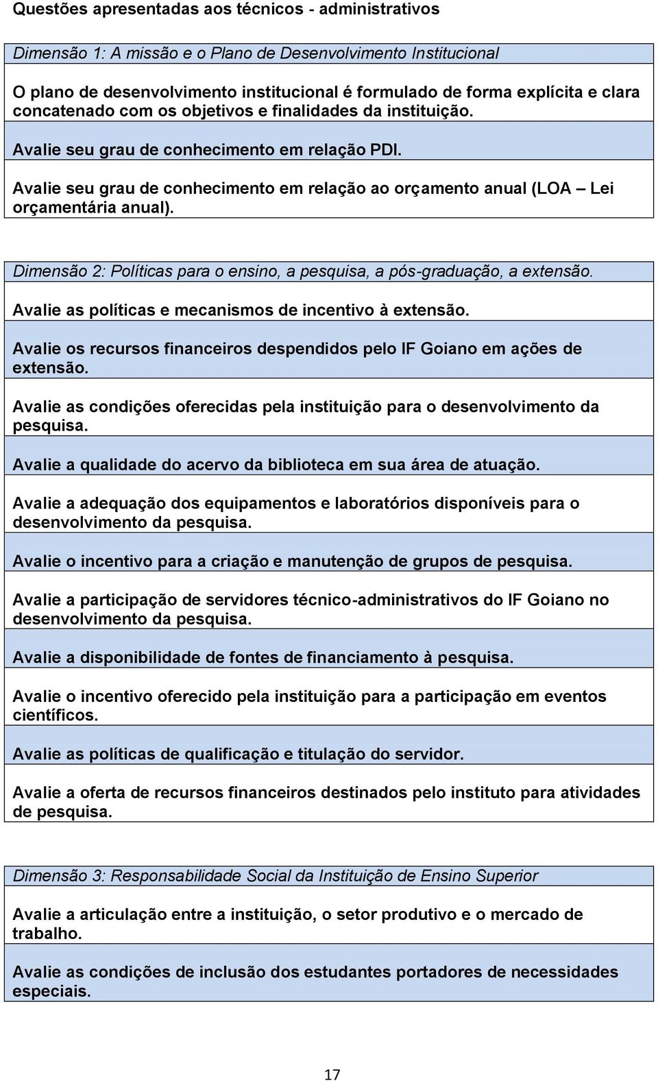 Dimensão 2: Políticas para o ensino, a pesquisa, a pós-graduação, a extensão. Avalie as políticas e mecanismos de incentivo à extensão.