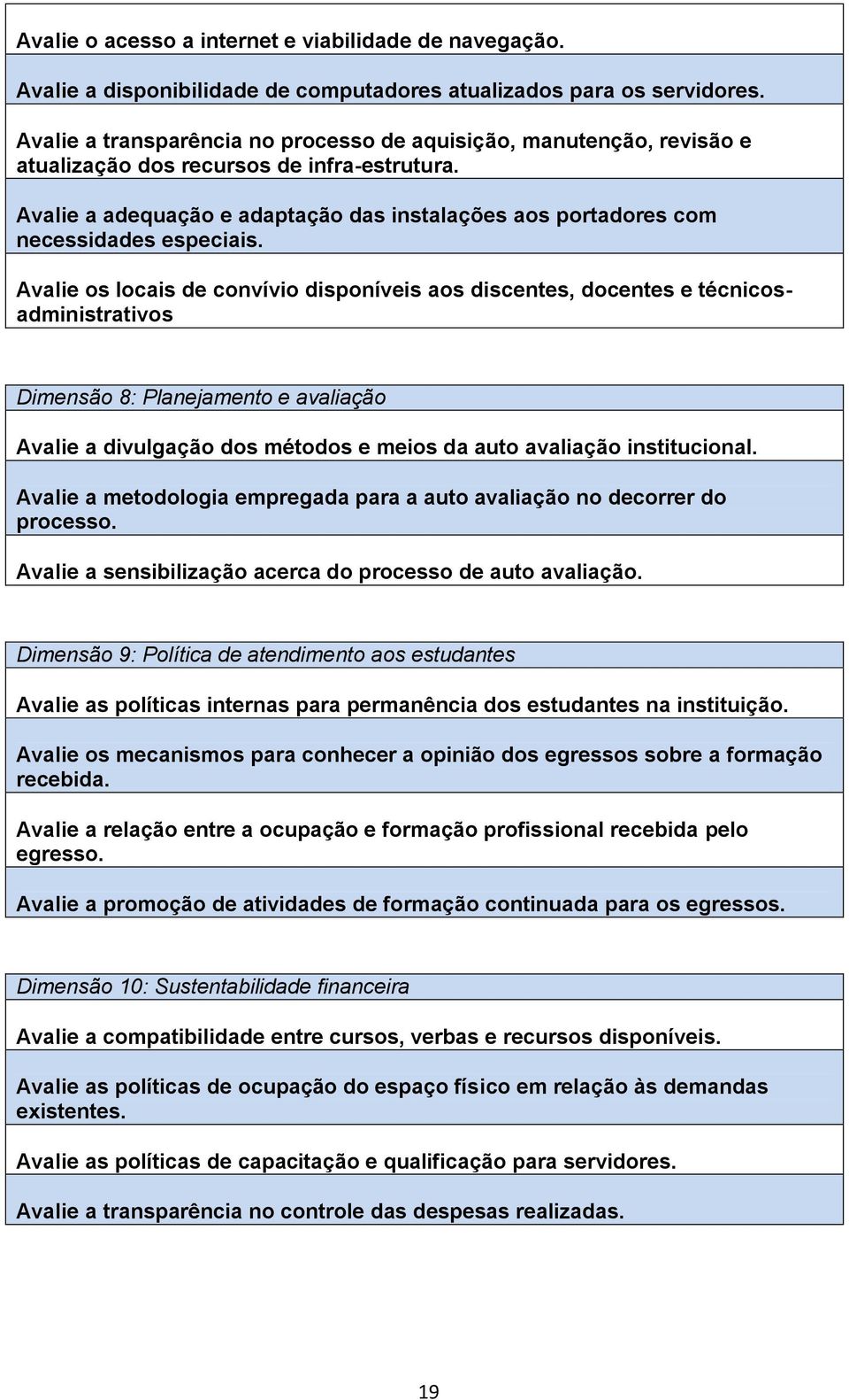 Avalie a adequação e adaptação das instalações aos portadores com necessidades especiais.